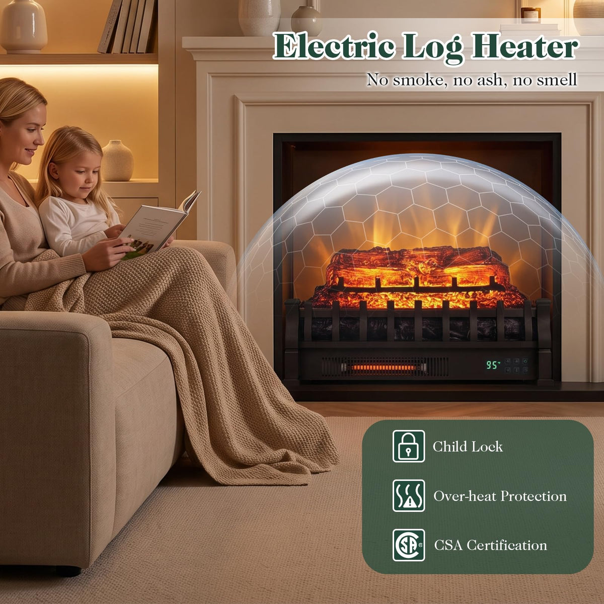 Tangkula 23" WiFi Fireplace Insert Pinewood Set with App and Remote