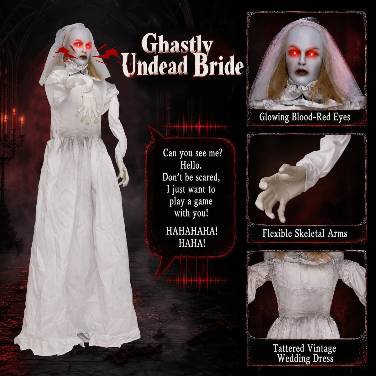 Tangkula 5.7 FT Animated Halloween Ghost Bride Decoration with Swapped Face