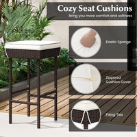 Tangkula Patio Rattan Barstools Set, Outdoor Wicker Bar Height Chairs with Footrest & Soft Cushions