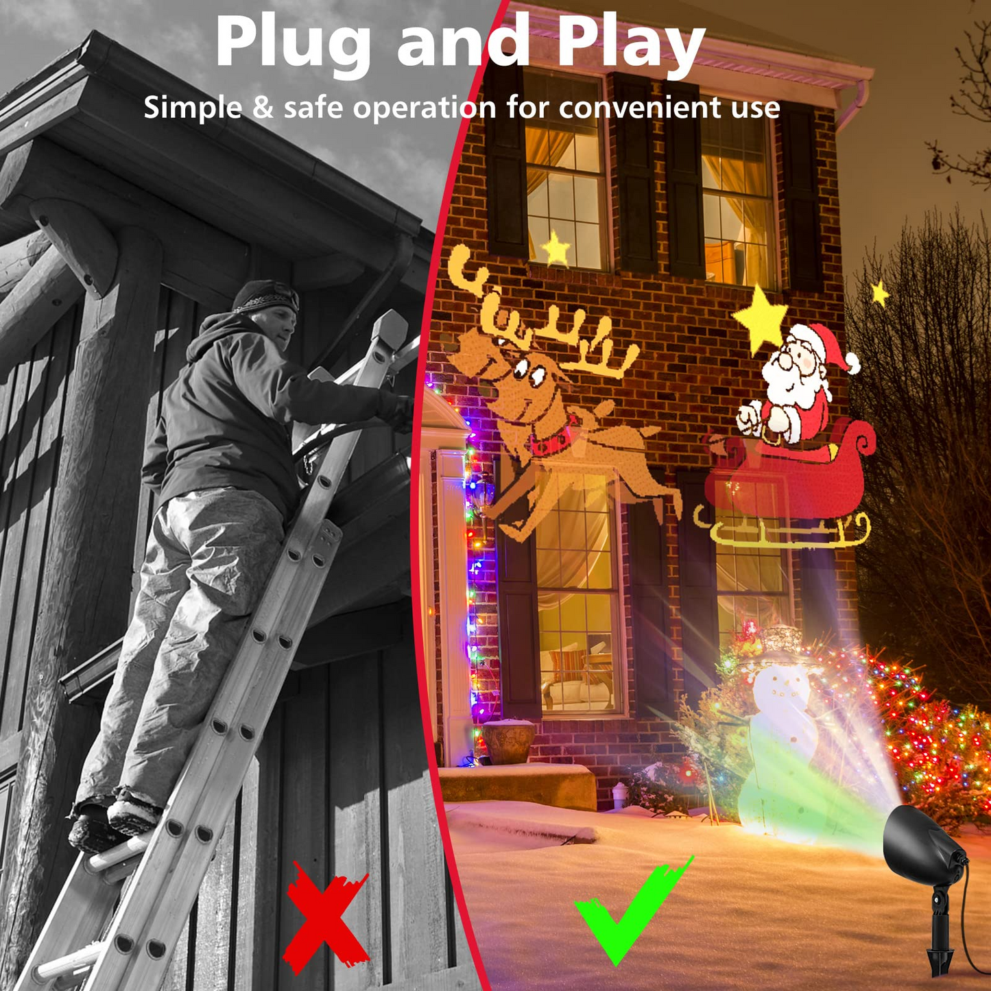 Tangkula Christmas Santa Claus on Sleigh Projector Light, Rotating LED Projection Lamp with 60-degree Adjustable Angle