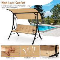 Tangkula 3 Person Porch Swing, Outdoor Swing with Removable Cushions