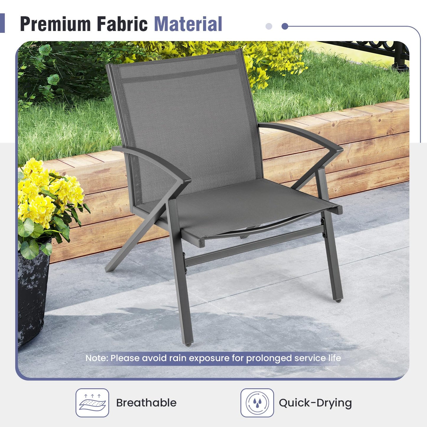Tangkula Chaise de patio, lot de 2 ou 4, avec cadre en métal robuste