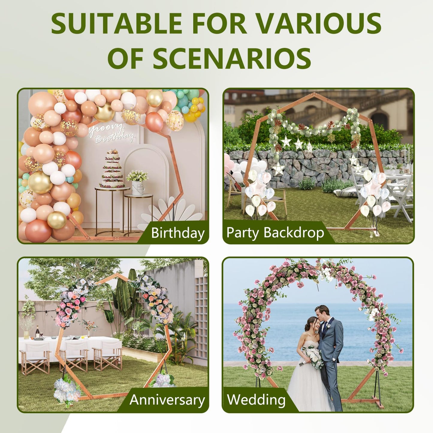Tangkula 7FT Wedding Arch Heptagon Wooden Arch for Wedding Ceremony