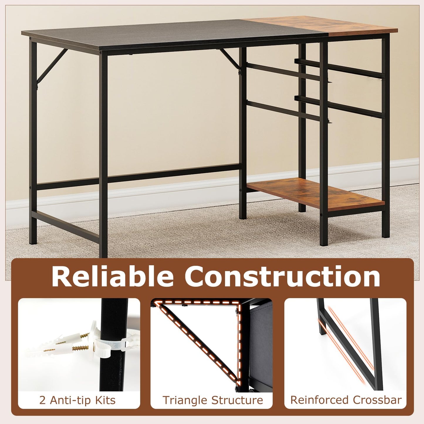 Tangkula 48" Computer Desk with 2 Fabric Drawers