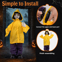 Tangkula Halloween Animated Life Size Scary Boy with Light Up Eyes