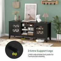 Tangkula Farmhouse TV Stand for TVs Up to 65-in, Classic Media Entertainment Center w/Glass Door Cabinets & 4 Adjustable Shelves