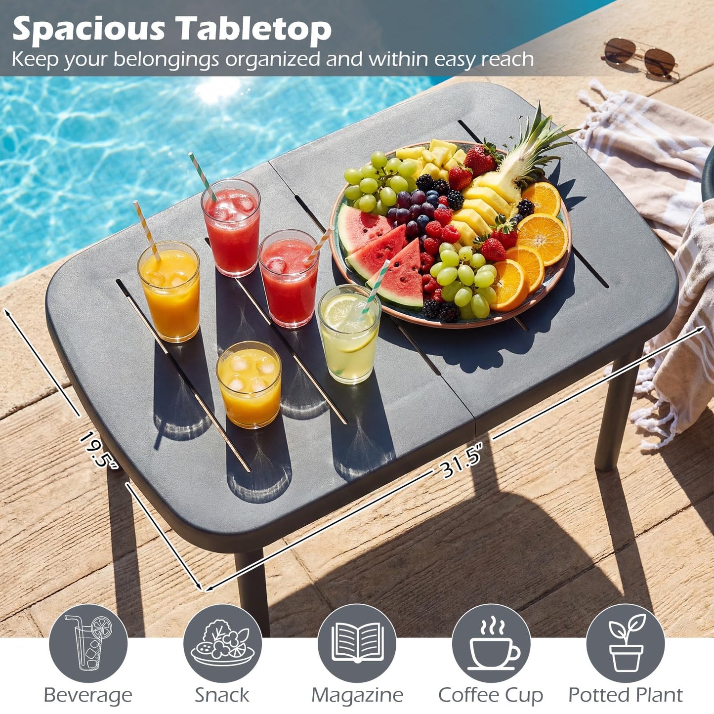 Tangkula Outdoor Coffee Table with Aluminum Alloy Rods