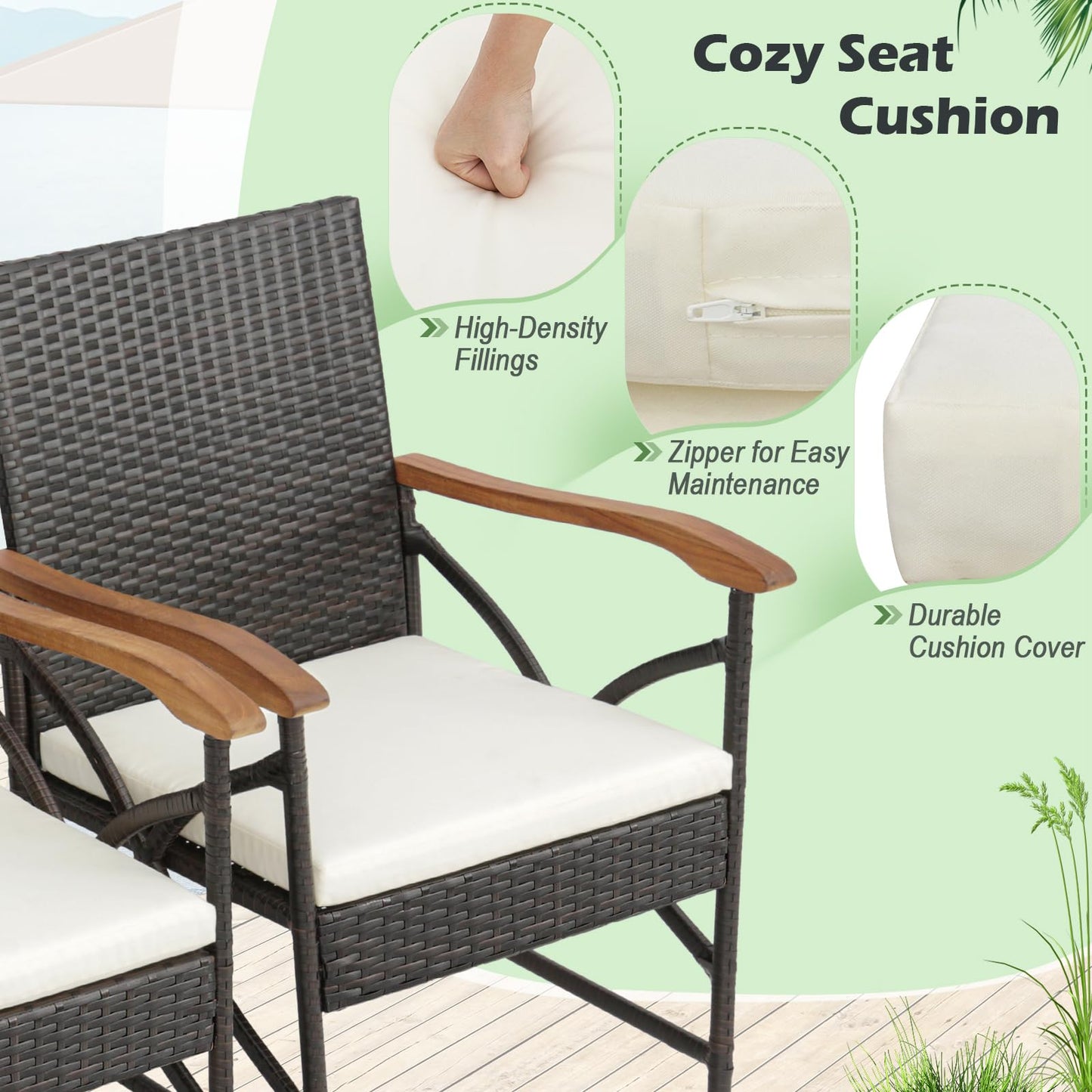 Tangkula Patio Wicker Chair Set of 2, Outdoor PE Rattan Chairs