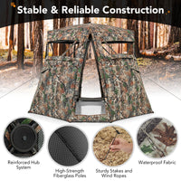 Tangkula 2-3 Person Hunting Blind, 360 Degree See Through Ground Blind with 4 Silent Slide Windows