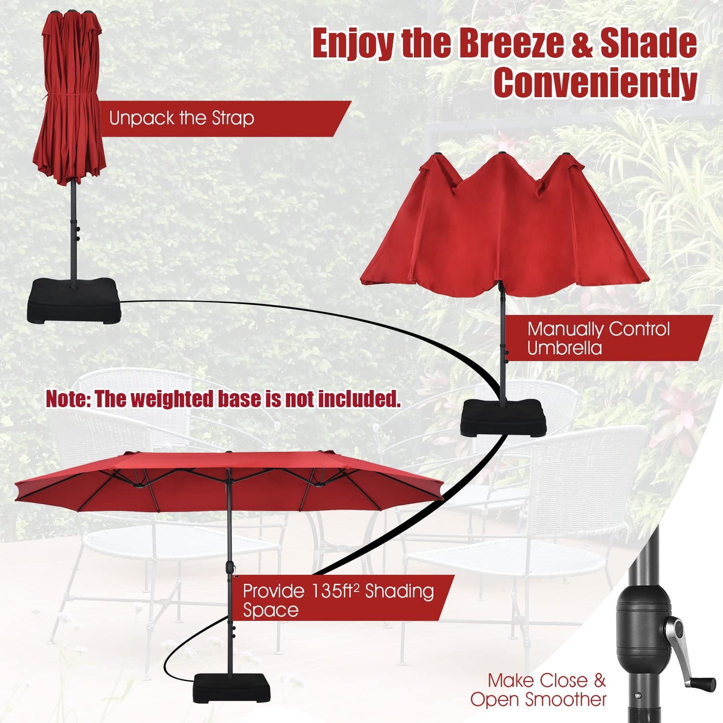 Tangkula 15Ft Double-Sided Patio Umbrella