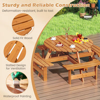 Tangkula 8-Person Wood Picnic Table Outdoor Round Table and Bench Set