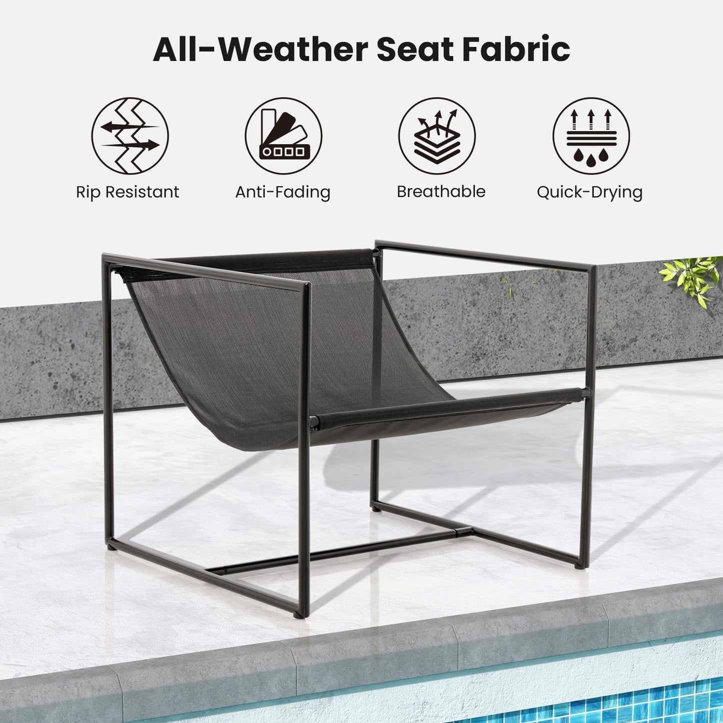 Tangkula Sling Accent Chair, Indoor Outdoor Leisure Chair with Seat & Back Cushions (Navy)