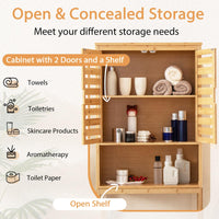 Tangkula Over The Toilet Storage Cabinet Tall Natural Bamboo Bathroom Shelf Over Toilet