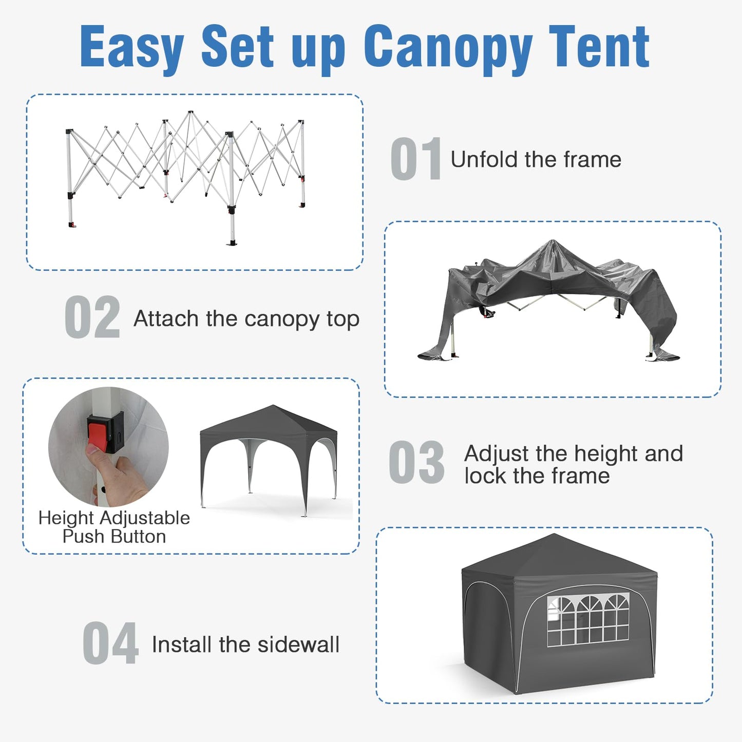 Tangkula 10x10Ft Pop up Canopy with 4 Sidewalls
