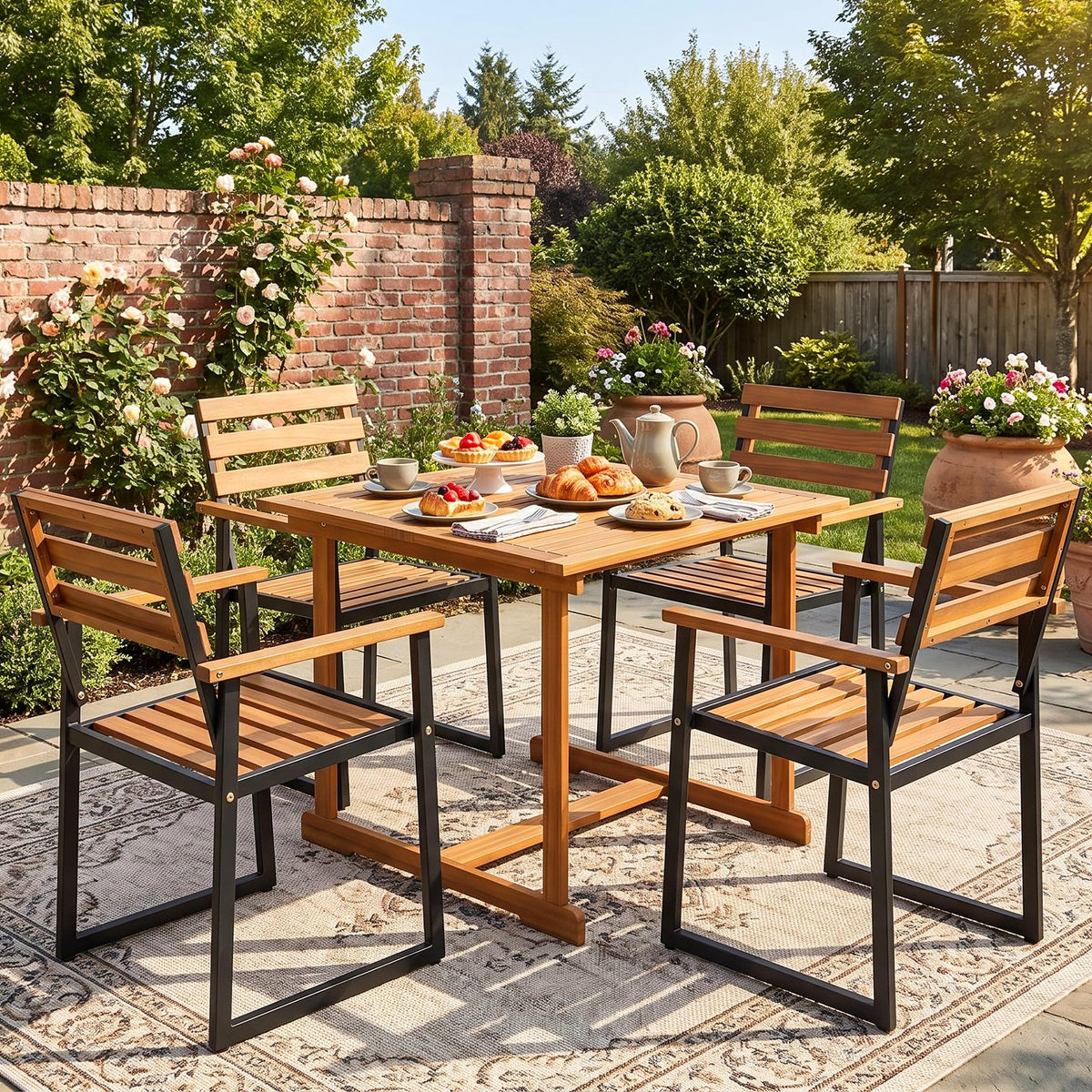 Tangkula Acacia Wood Outdoor Dining Chairs Set