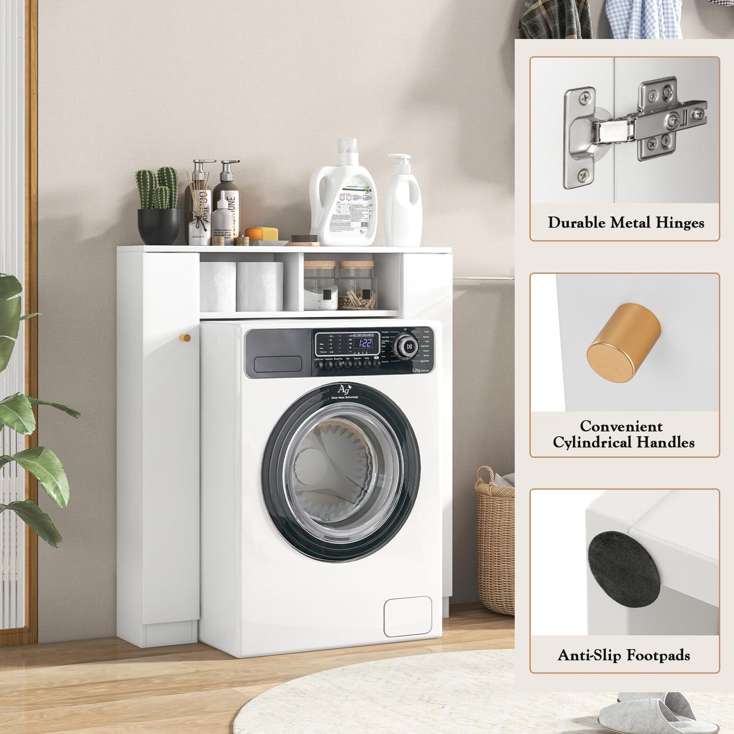 Tangkula Over The Toilet Storage Cabinet, Freestanding Above Toilet Organizer w/ 10-Level Adjustable Shelves & Crossbar