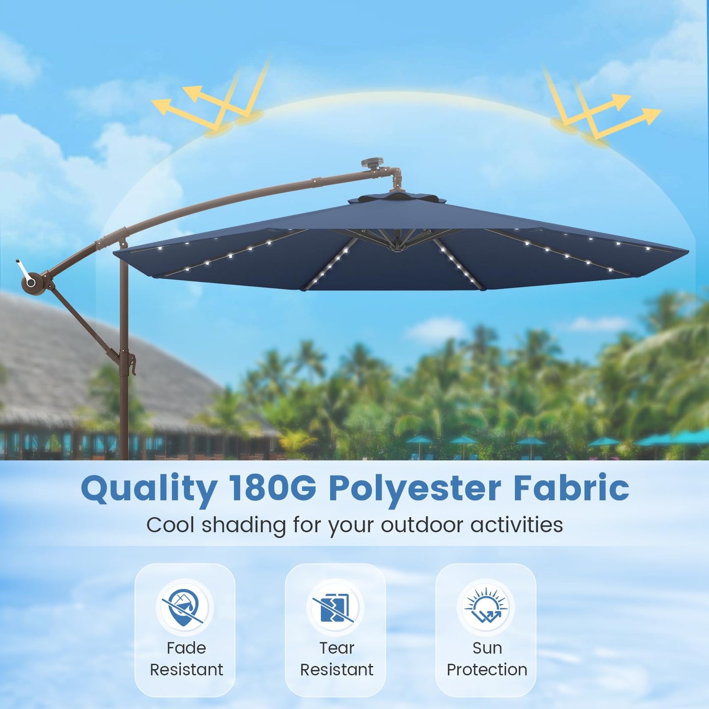 Tangkula 10FT Hanging Offset Umbrella with 32 LED Lights
