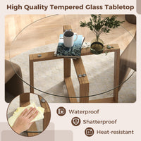 Tangkula 42" Round Glass Dining Table for 4-6, 0.3” Tempered Glass Tabletop with X-Shaped Rubber Wood Frame