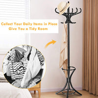 Tangkula Standing Coat Rack Wood 12 Hooks