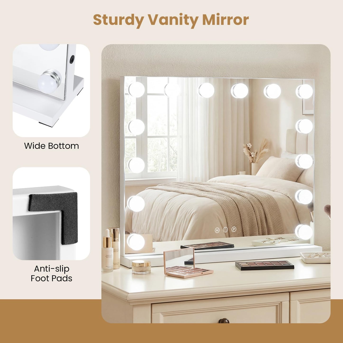 Tangkula Miroir de Maquillage 50,8 x 43,2 cm avec 14 Ampoules Modes d'Éclairage et Luminosité Réglables