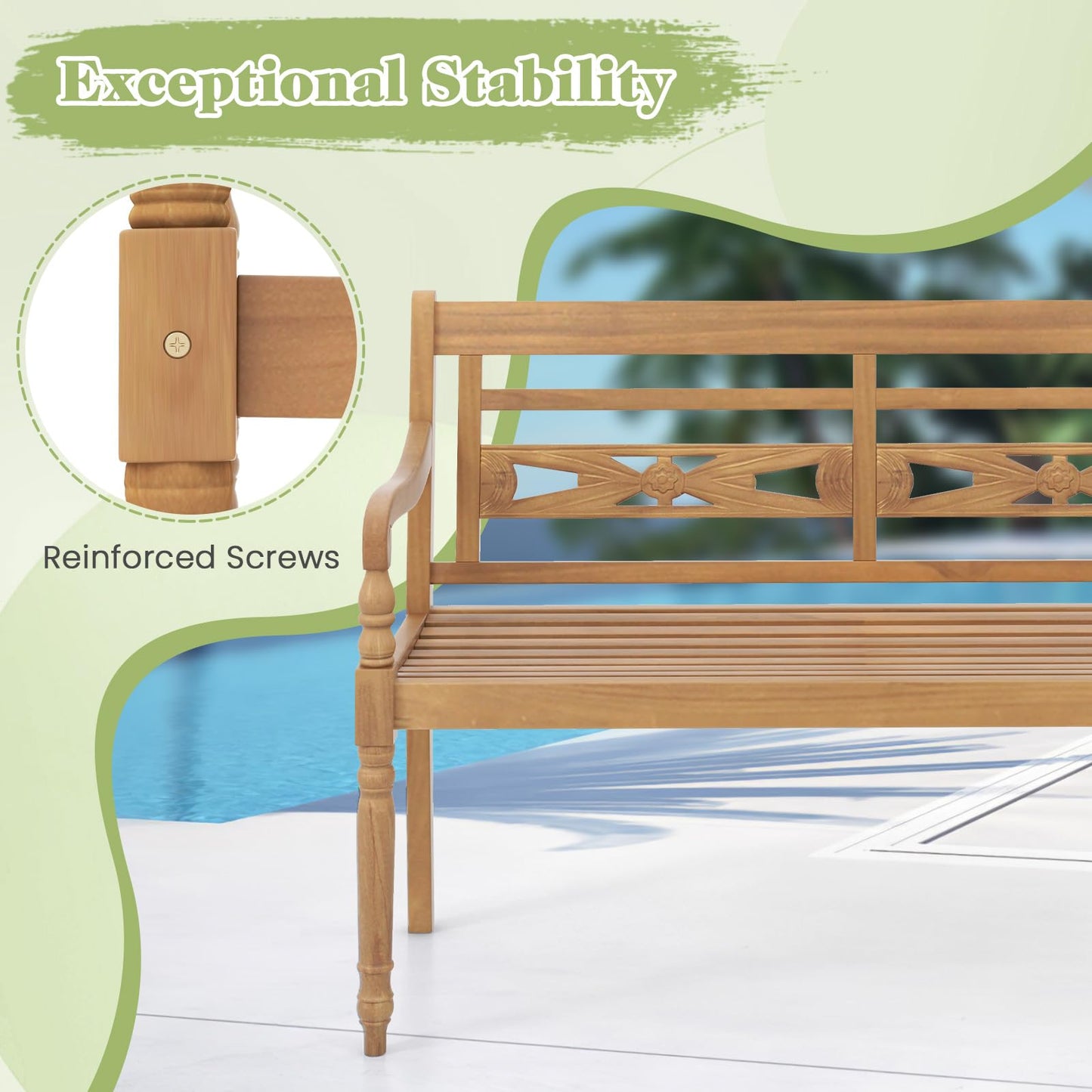 Tangkula Outdoor Bench, 2-Person Garden Bench with Wide Backrest and Curved Armrests
