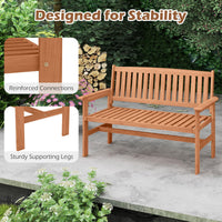 Tangkula Wooden Garden Bench 2-Person Patio Loveseat with Slatted Backrest and Comfortable Armrests