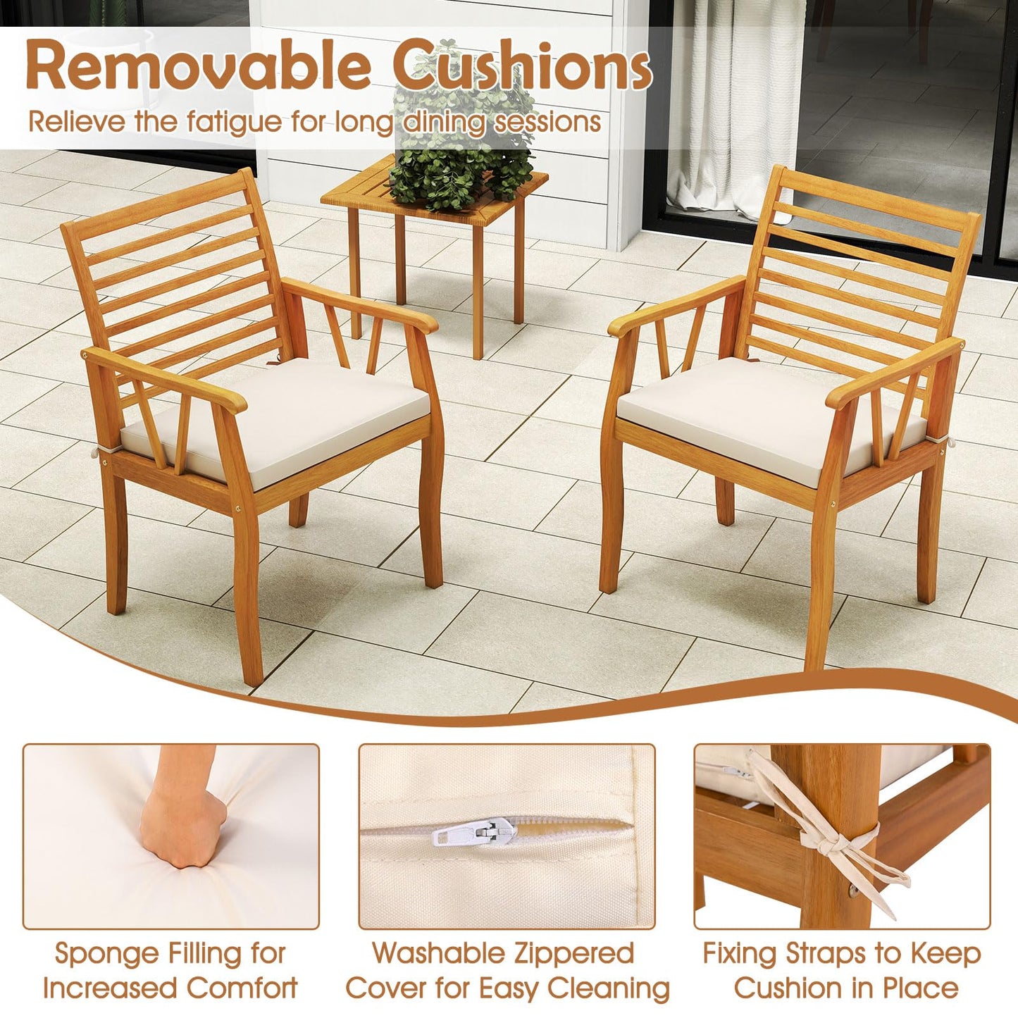 Ensemble table et chaises rembourrées d'extérieur Tangkula avec trou pour parasol de 5 cm