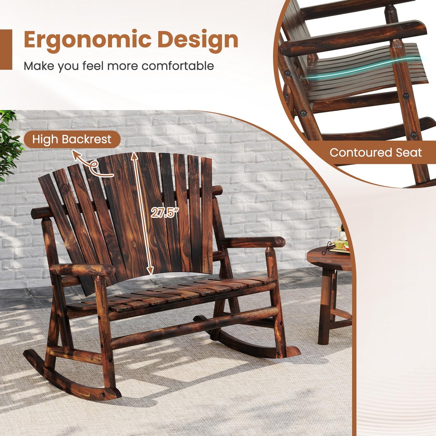 Tangkula 2-Person Wood Outdoor Rocking Chair