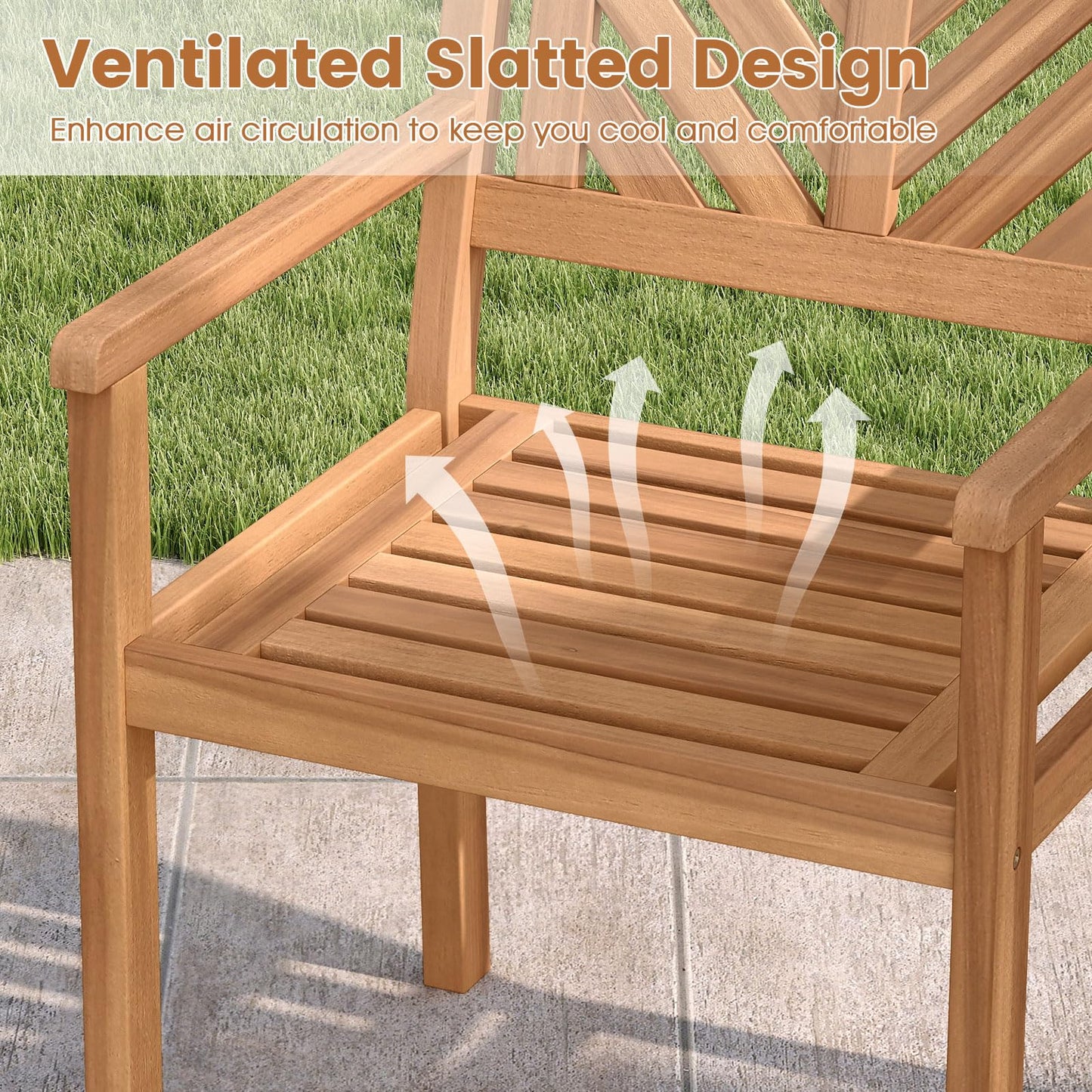 Tangkula Acacia Wood Patio Dining Chairs Set of 2/4 with 400 lbs Capacity