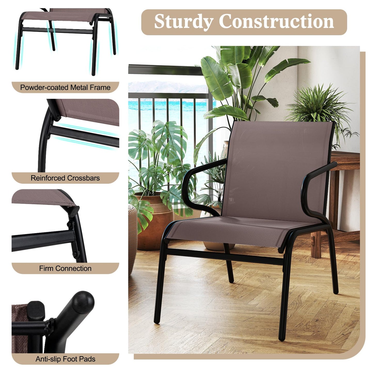 Tangkula Patio Chairs Set of 2/4/6 with Armrests for Poolside