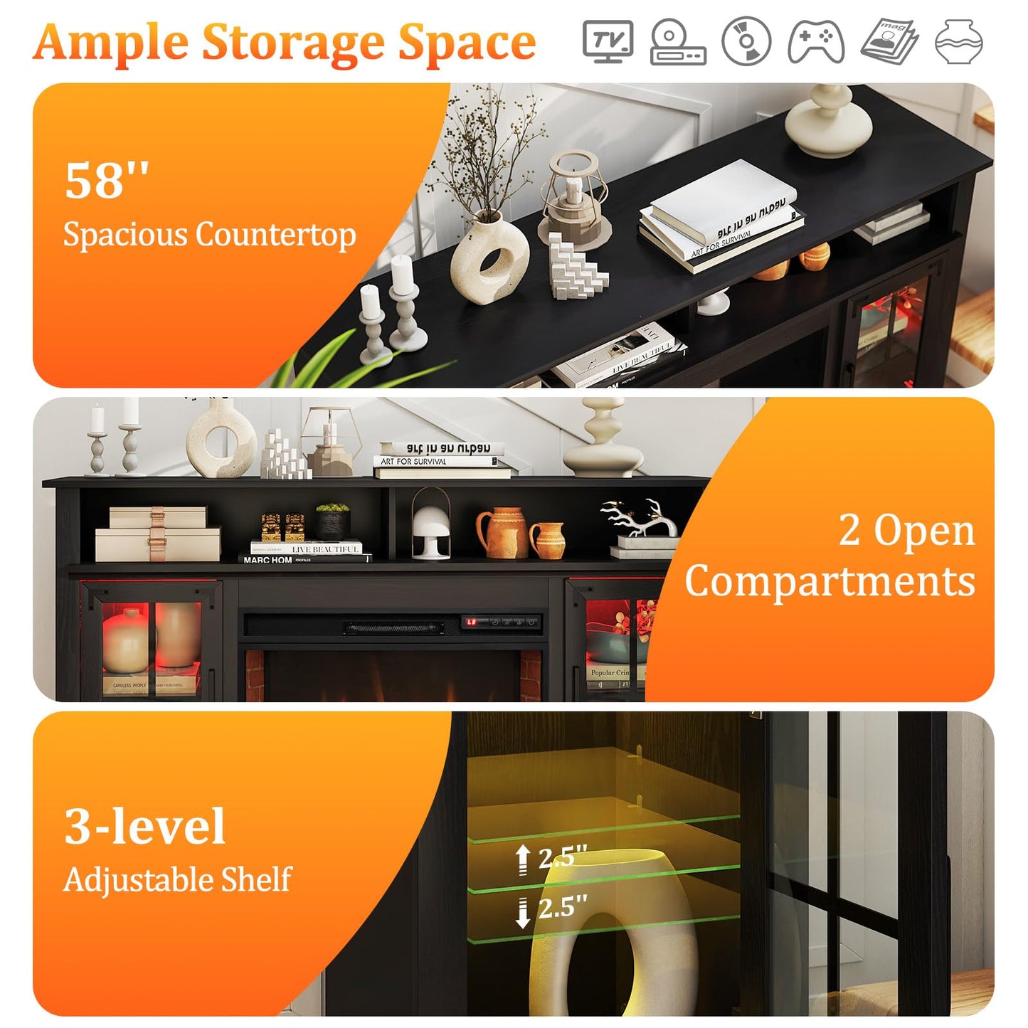 Tangkula Fireplace TV Stand for TVs Up to 65"