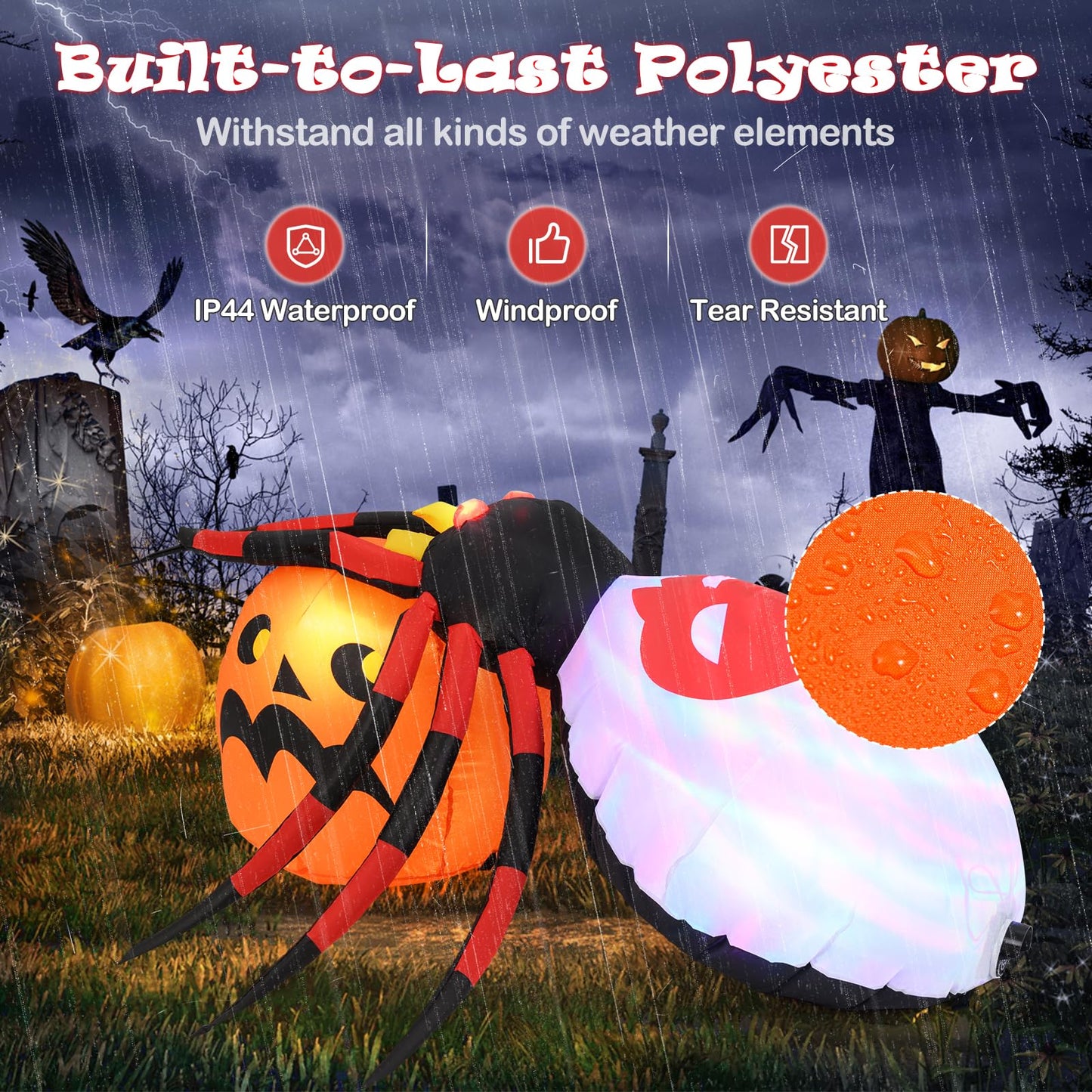 Tangkula 5 FT Halloween Inflatable Spider with Pumpkin, LED Lighted Halloween Decoration with Colorful Rotating Light