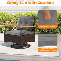 Tangkula 3 Piece Outdoor Swivel Chair Set with 2 Tier Tempered Glass Side Table