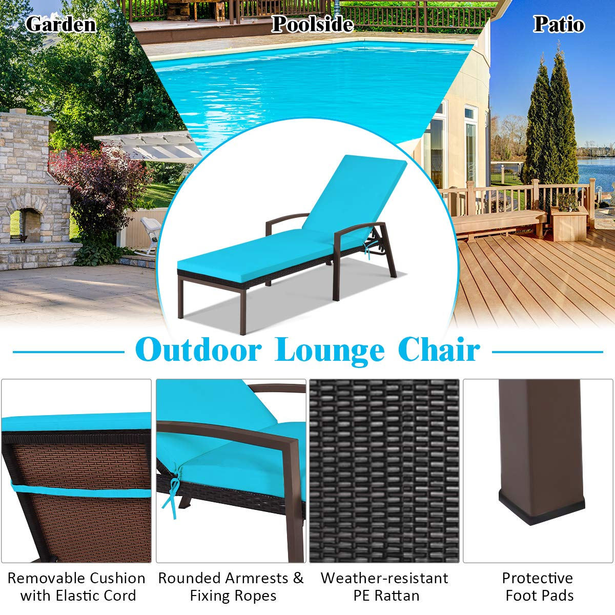 Tangkula Set of 2 Patio Furniture Outdoor Rattan Wicker Lounge Chair Set