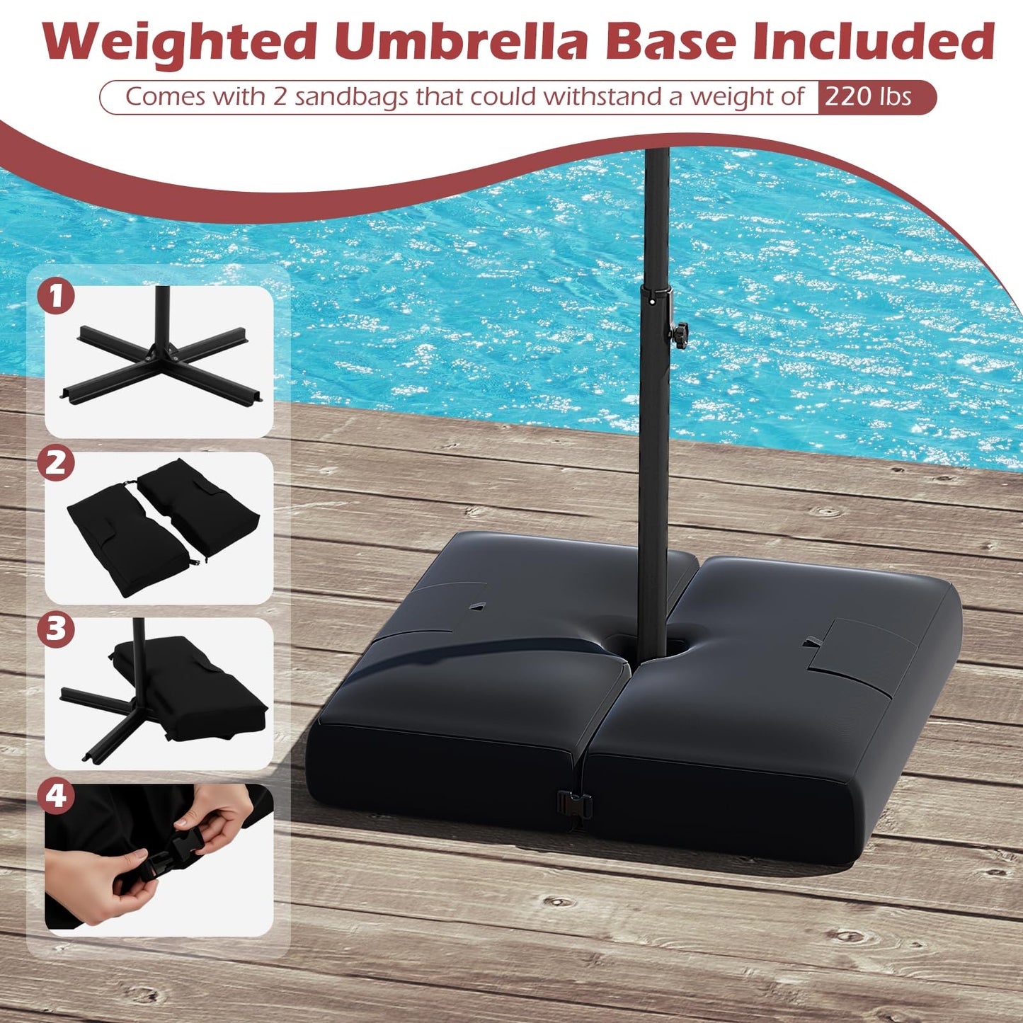 Tangkula 10ft Solar LED Patio Umbrella with Base