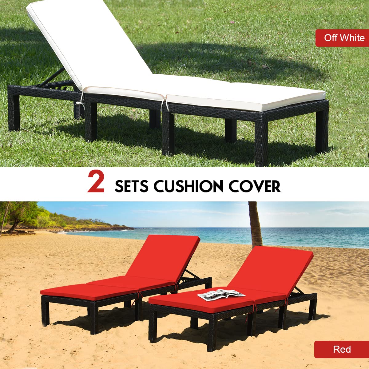 Tangkula Patio Wicker Lounge Chair, Outdoor Rattan Adjustable Reclining Backrest Lounger Chairs