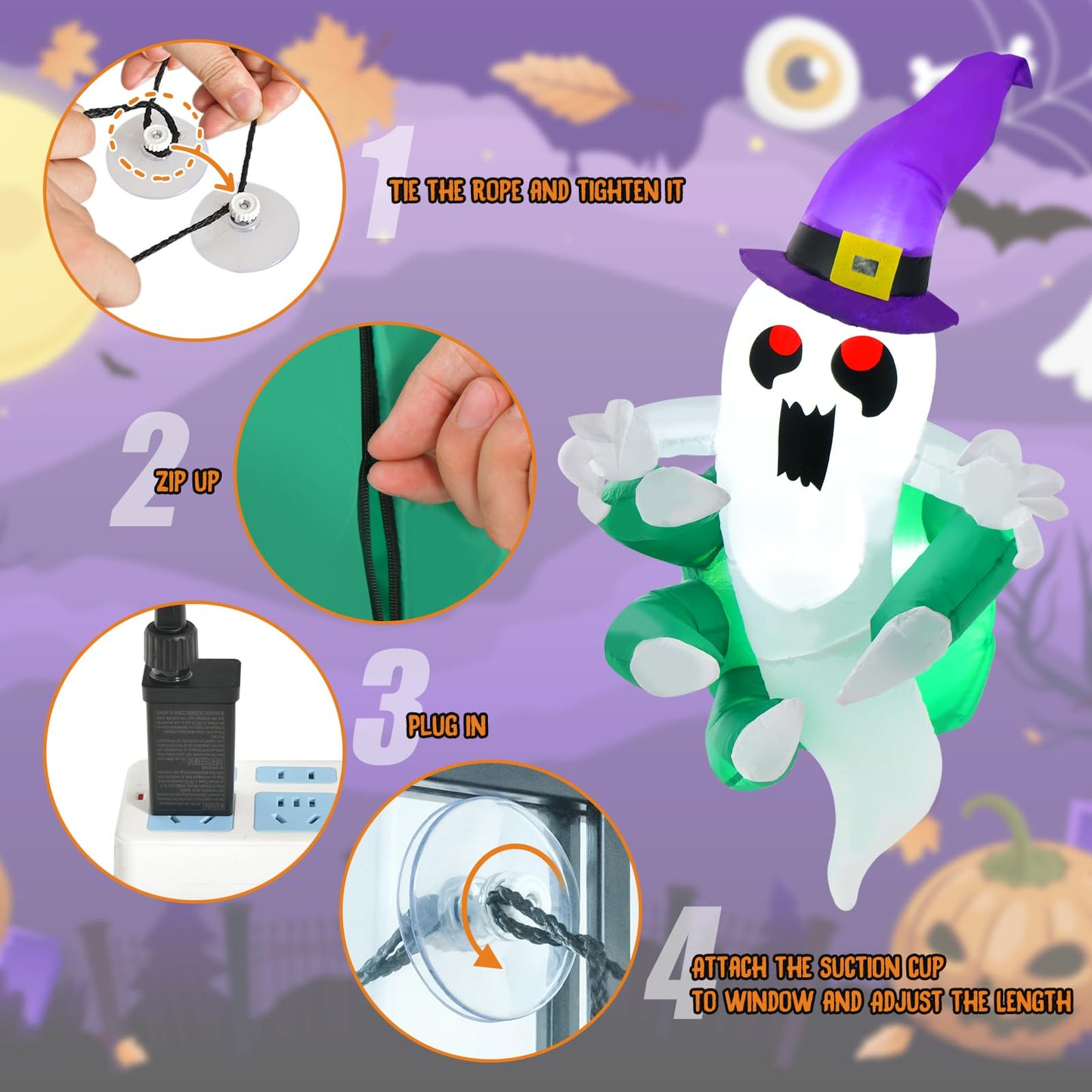Tangkula 3.6 FT Halloween Inflatable Ghost Broke Out from Window