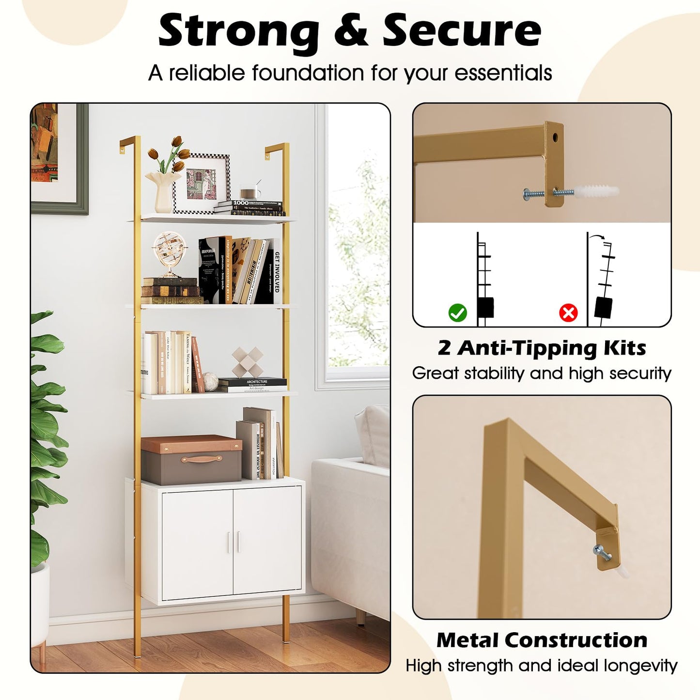 Tangkula 72.5” Tall Bookshelf 5 Tier Wall Mount Ladder Bookcase(1/2)