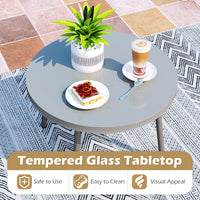 Tangkula 3 Pieces Patio Furniture Set with Cushioned Papasan Chairs and Tempered Glass Coffee Table for Porch