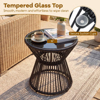 Tangkula PE Rattan Hourglass-Shaped Outdoor Side Table with LED Warm Light (1/2)