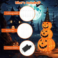 Tangkula Citrouilles empilées gonflables d'Halloween de 1,5 m avec chapeau de sorcière et 100 lumières LED