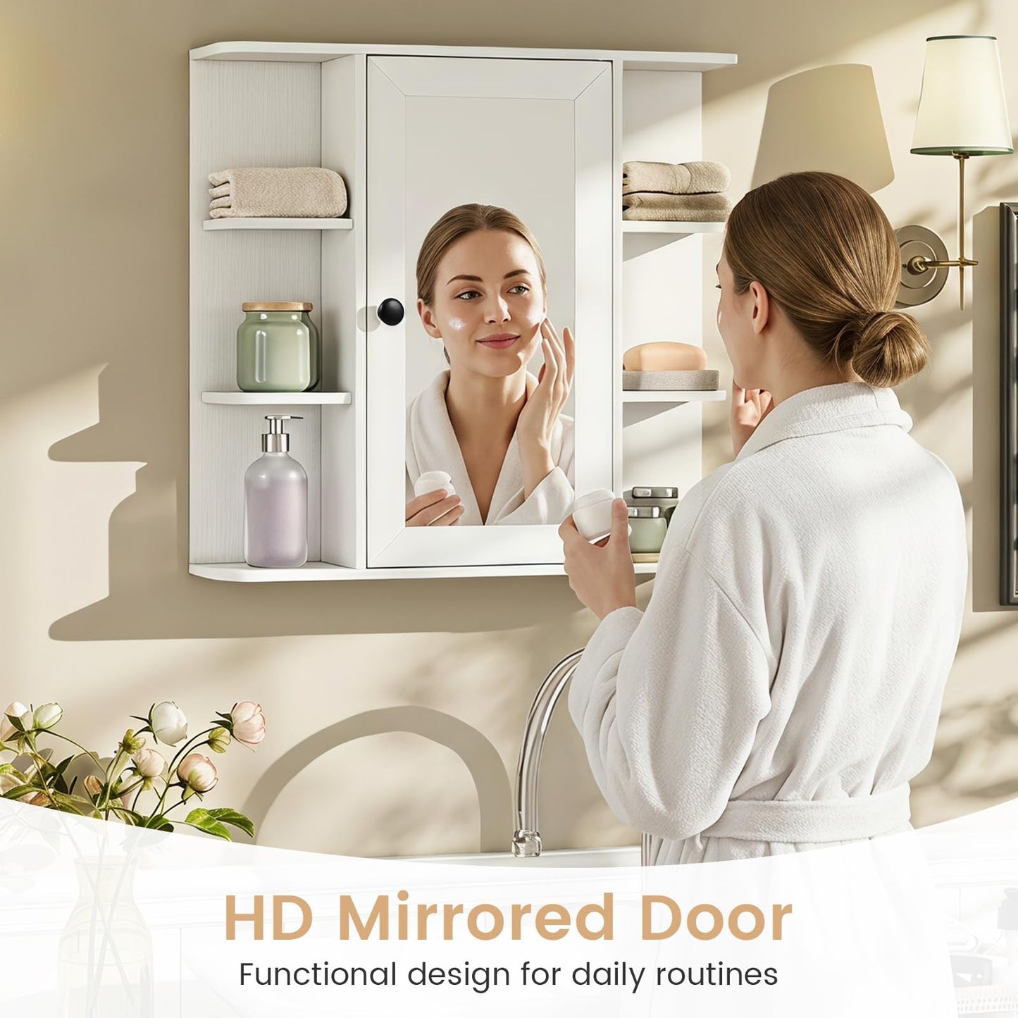Tangkula 26 x 6.5 x 25 Inches Bathroom Wall Cabinet with Mirror