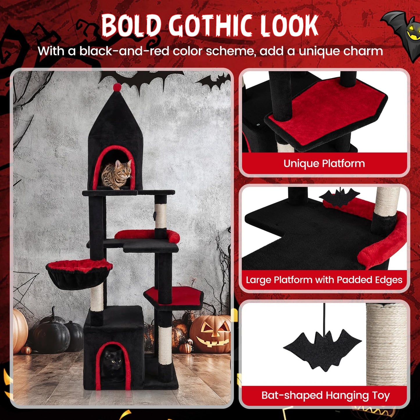 Tangkula 63 Inch Gothic Cat Tree for Indoor Large Cats 20+ LBS