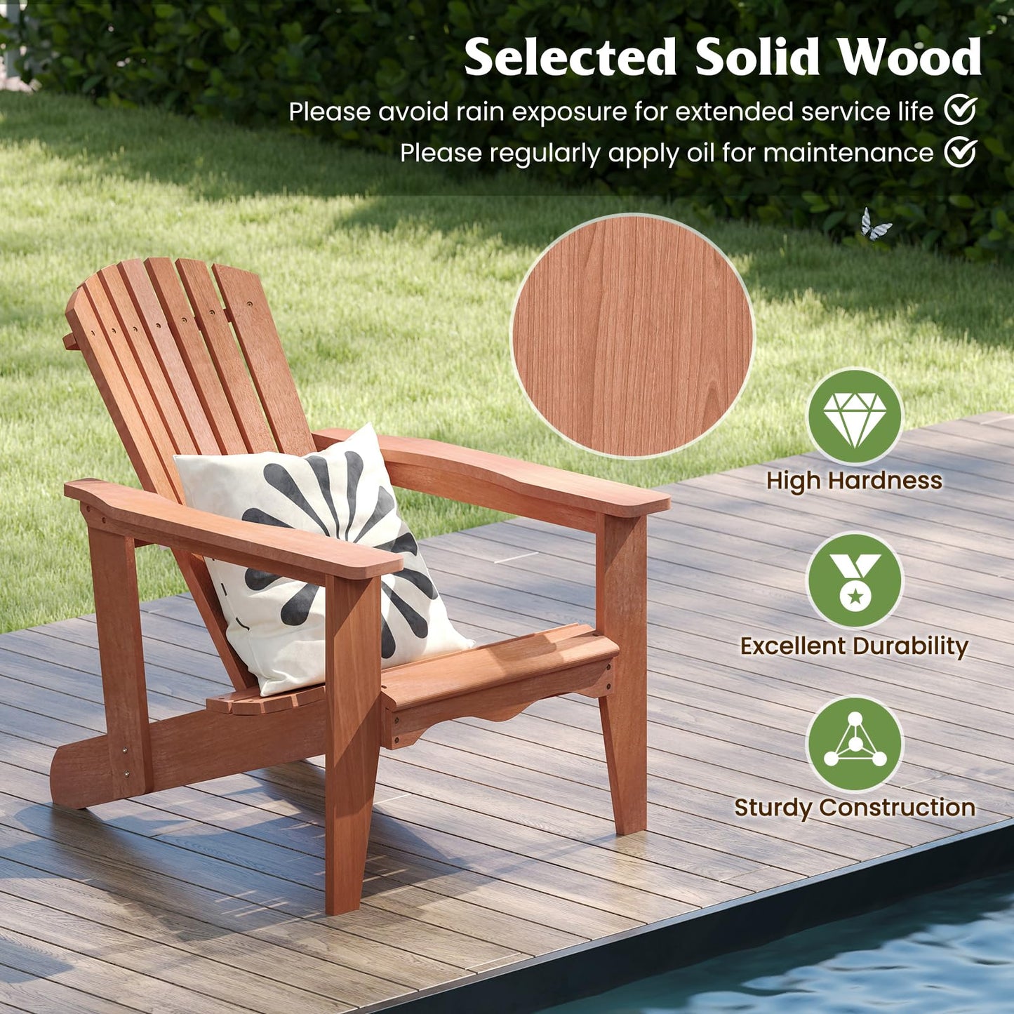 Tangkula Adirondack Chair | Solid Wood Garden Chair with High Backrest (1/2/4)