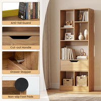Tangkula 51” Tall Open Bookcase with Drawer 7-Cube Display Storage Cabinet(1/2)