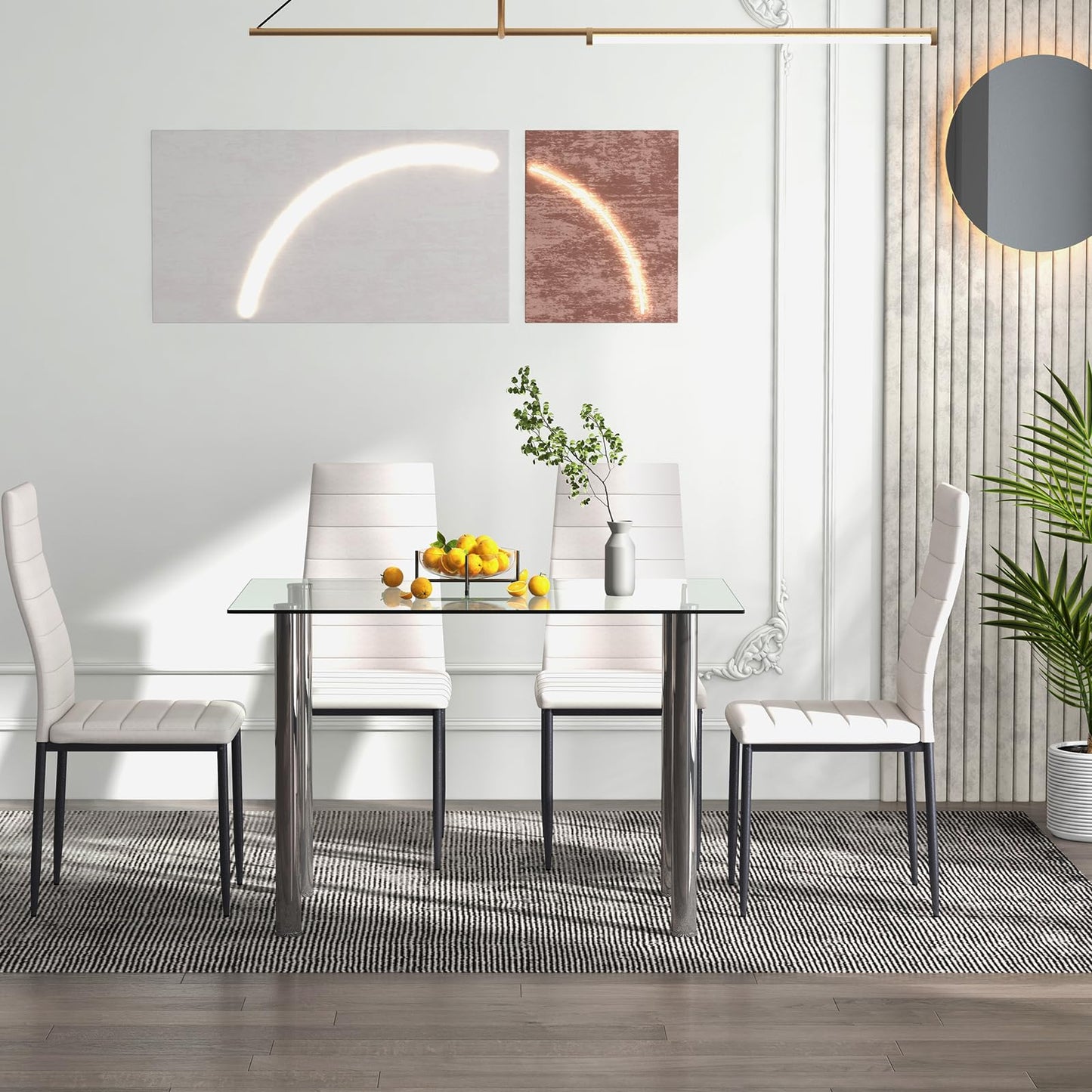 Tangkula 5 PCS Dining Table Set Modern Tempered Glass Top