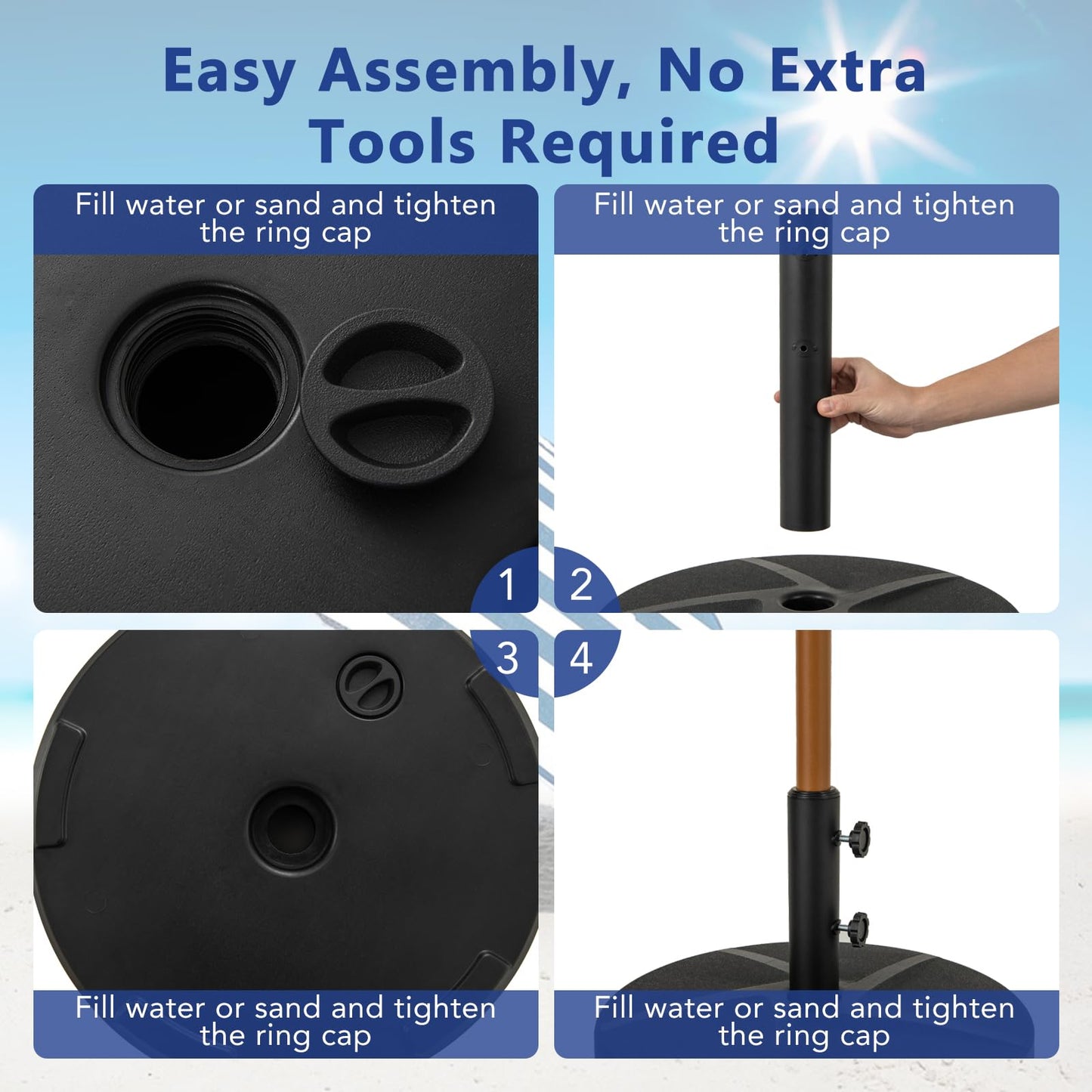 Tangkula Patio Umbrella Base 88LBS Capacity Water & Sand Fillable Market Table Umbrella Stand