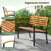 Banc d'extérieur Tangkula, causeuse de patio en bois d'acacia avec dossier et accoudoirs