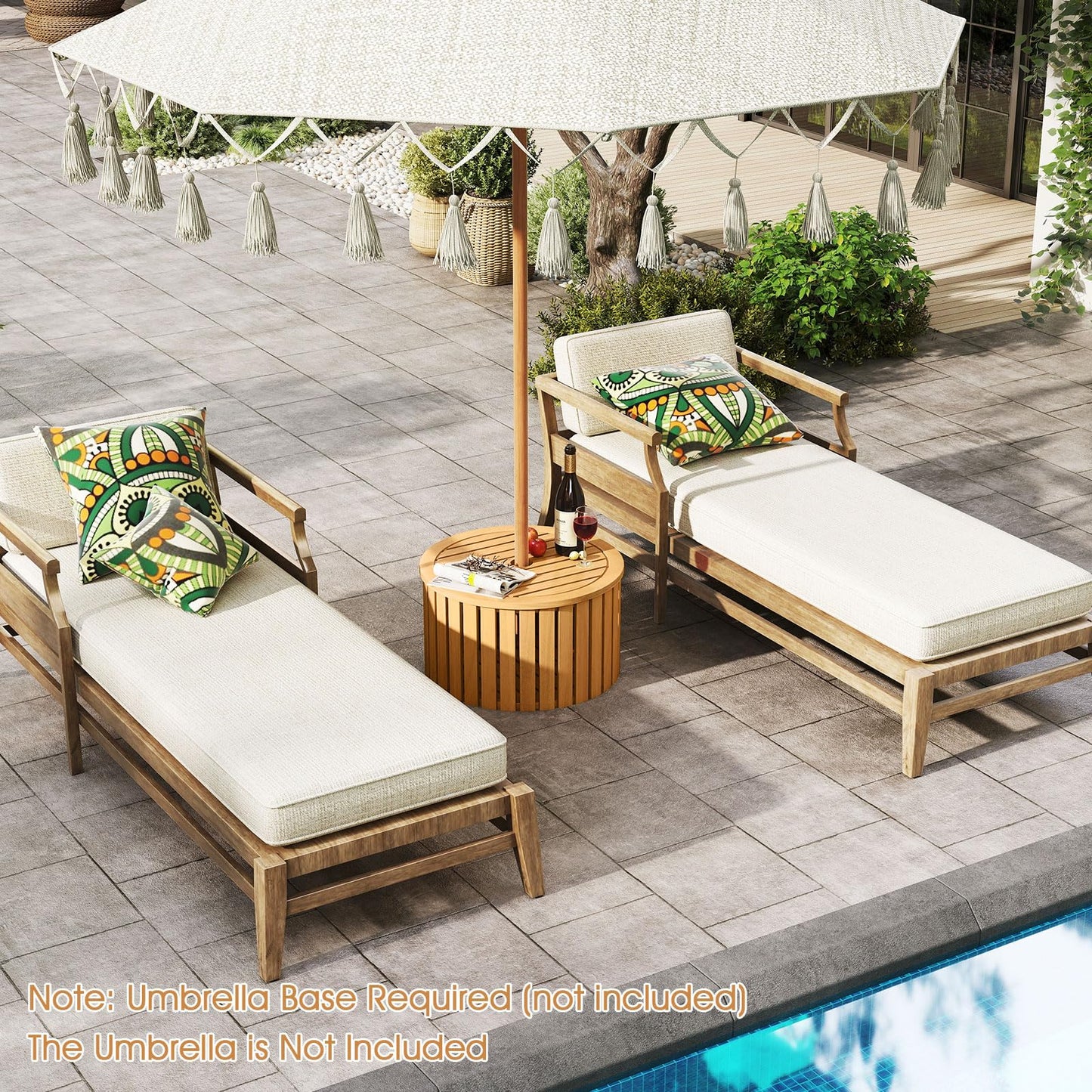 Tangkula 2-in-1 Outdoor Side Table with Storage with Umbrella Hole & Removable Base