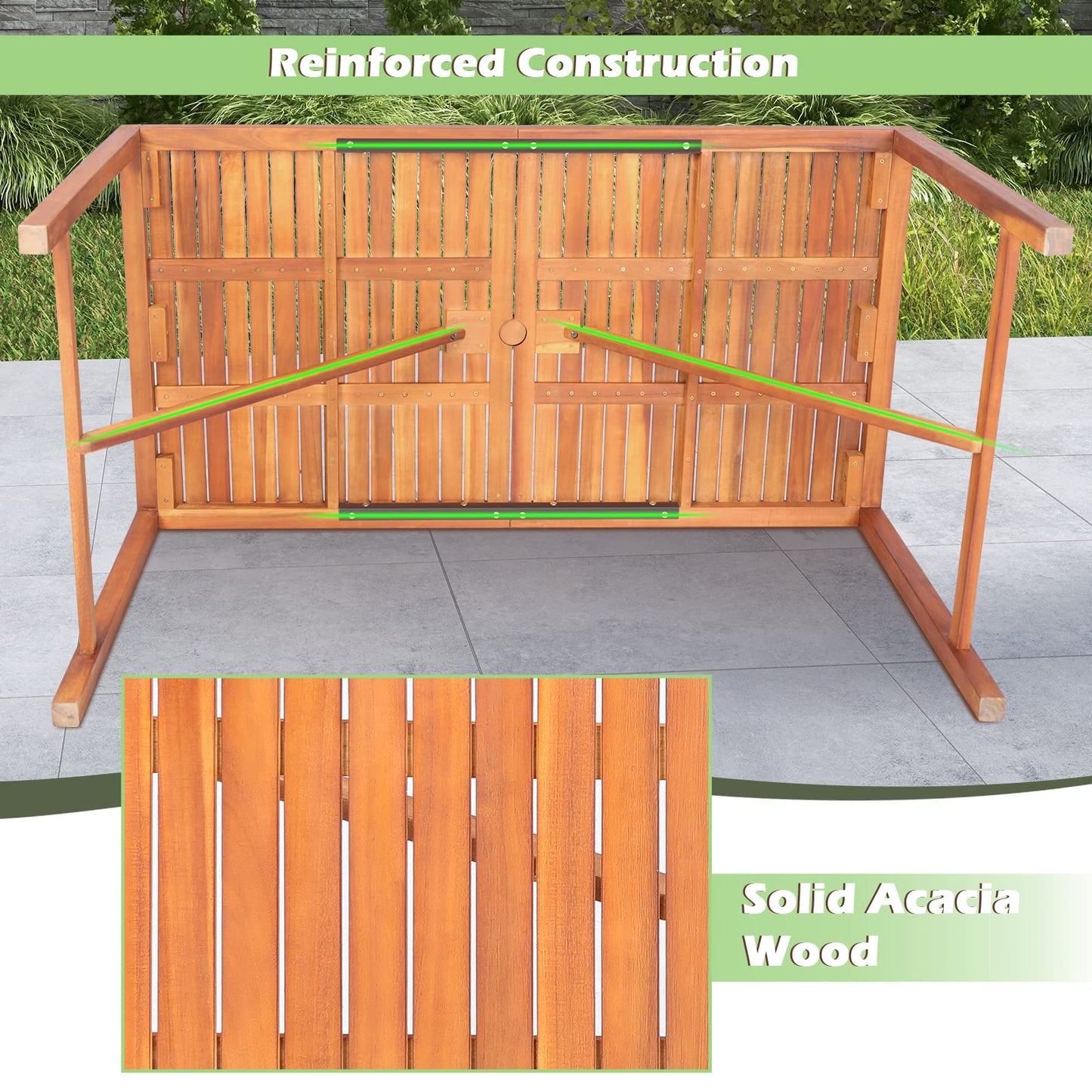 Tangkula 55" Acacia Wood Outdoor Dining Table for 4-6 Person